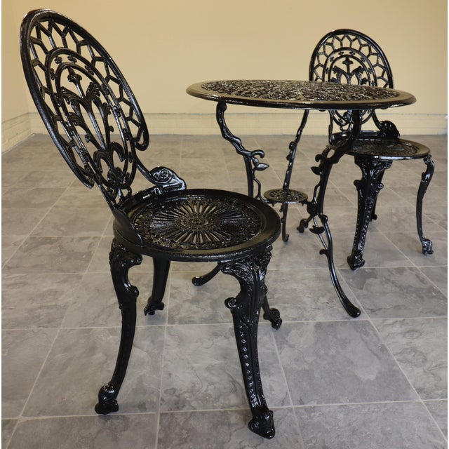 Late 20th Century Victorian Revival Iron and Aluminum Garden Bistro Set, 3 Pieces For Sale - Image 6 of 15
