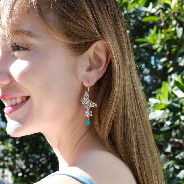Not Yet Made - Made To Order Nina Zhou Butterfly Blossoms 8.68ctw Aquamarine, Moonstone, Turquoise & Diamond Convertible Drop Earrings For Sale - Image 5 of 10
