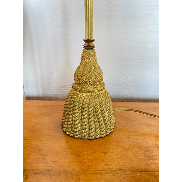 Dorothy Draper style tassel lamp. Sleek and stylish, and small for a library or bedside table. Trompe l'oeil, tassel base....