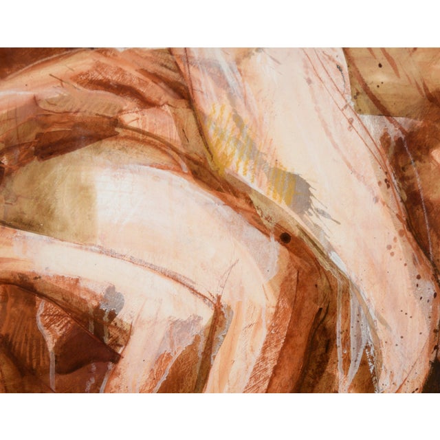 1970s Lovers - Nude Couple in Bed - Figurative Composition in Acrylic on Paper by Byron Richard Rodarmel For Sale - Image 5 of 10