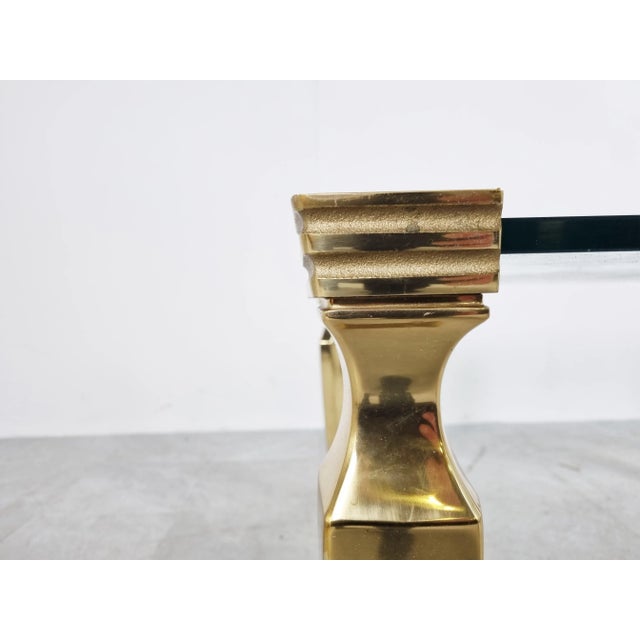 Gold Brass and Glass Coffee Table, 1970s For Sale - Image 8 of 9