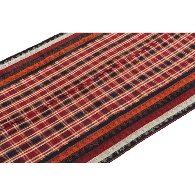 Rug & Kilim 1950s Vintage Persian Kilim in Red With Plaid Multicolor Stripes by Rug & Kilim For Sale - Image 4 of 8
