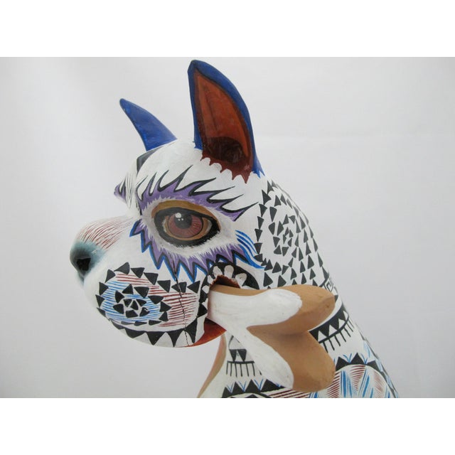 Alebrije Carved Wood Zapotec Bull Dog With Bone Oaxaca Mexico Folk Art Sculpture For Sale - Image 10 of 16