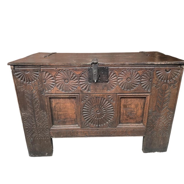 Antique Wedding Chest in Oak, 1828 For Sale - Image 6 of 6