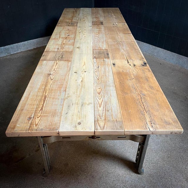 Industrial Dining Table with Steel Machine Base For Sale - Image 3 of 18