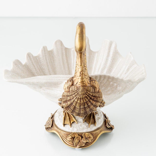 Hollywood Regency Sculptural Porcelain Swan Bowl For Sale - Image 10 of 16