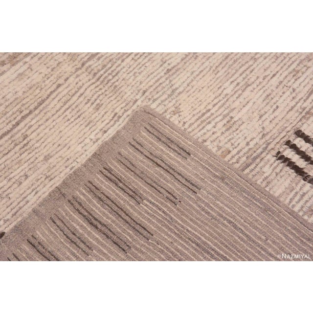 Ivory Large Size Square Shape Modern Neutral Ivory Tribal Geometric Minimalist Rug For Sale - Image 8 of 8