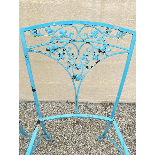 Metal Vintage Woodard Orleans Pattern Wrought Iron Garden Patio Dining Chairs Set of 4 For Sale - Image 7 of 9