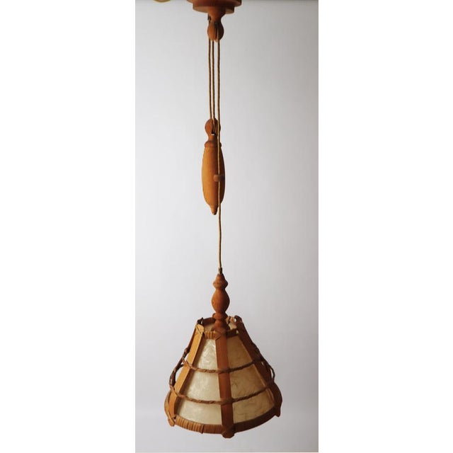 Swedish Counterweight Pendant Lamp in Pine Wood and Parchment Paper, 1970s For Sale - Image 11 of 18