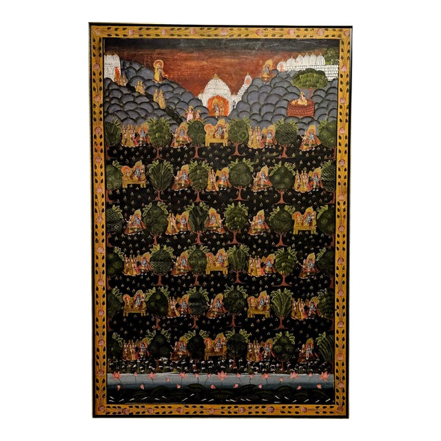 Monumental Mid-Century Pichwai Pichhavi Painting – Krishna & Gopis, Framed 76” For Sale