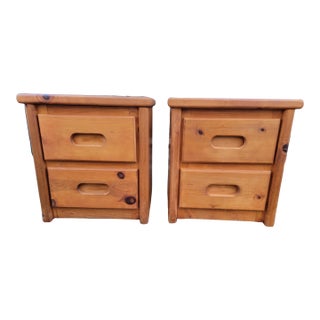 Two Rustic Pine Wood Nightstands. For Sale