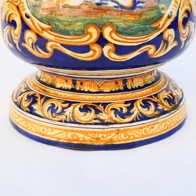 Polychrome Earthenware Basin and Pedestal by Antoine Montagnon for Nevers For Sale - Image 9 of 15