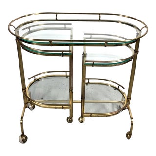 Vintage Hollywood Regency Brass 3-Tier Bar Cart For Sale