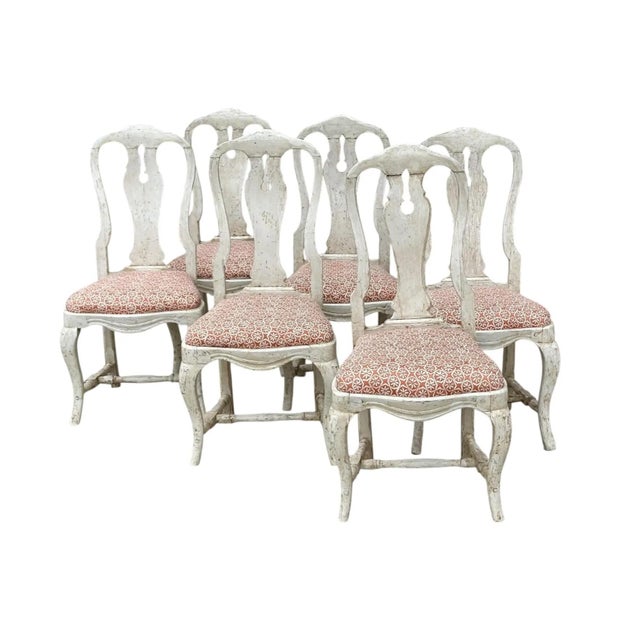 Gustavian (Swedish) Set of 6 Antique 18 C Gustavian Dining Chairs W Carolina Irving Andaluz Linen Fabric For Sale - Image 3 of 7