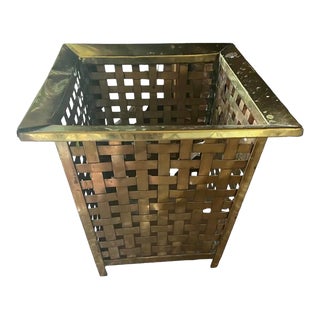 Vintage Mid-Century Brass Planter Lattice Design With Legs For Sale
