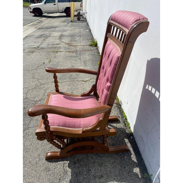 Early 20th Century Early 20th Century Antique Traditional Spindle Wood Rocking Chair For Sale - Image 5 of 10