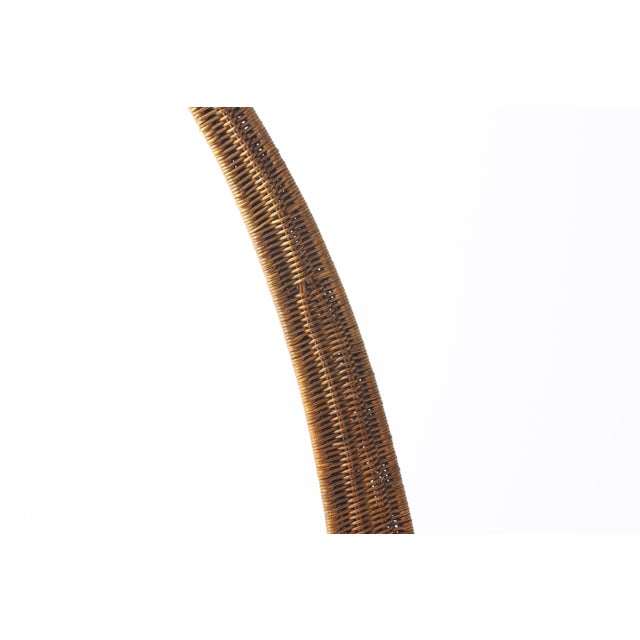 Beige Italian Wood Arc Floor Lamp with Rattan Shade, 1970s For Sale - Image 8 of 18