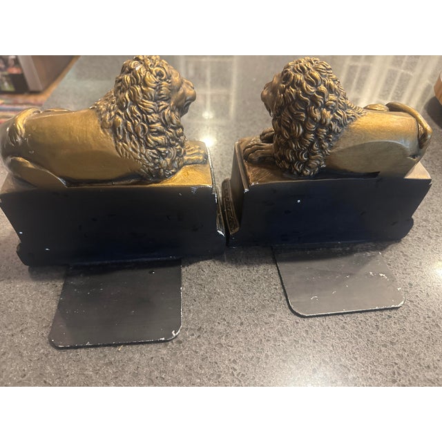 1960s Hollywood Regency Gilded Lion Bookends by Borghese For Sale - Image 5 of 5