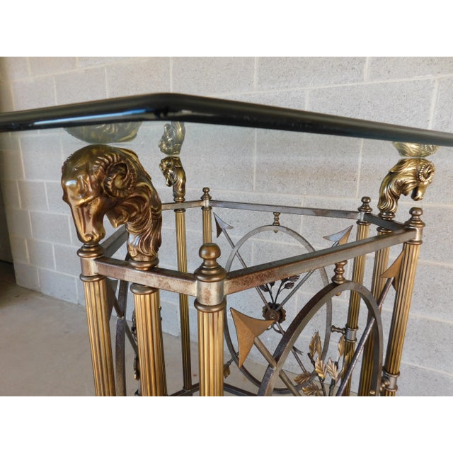 Brass French Empire Style Ram's Head Bronze & Steel Center Table For Sale - Image 8 of 12