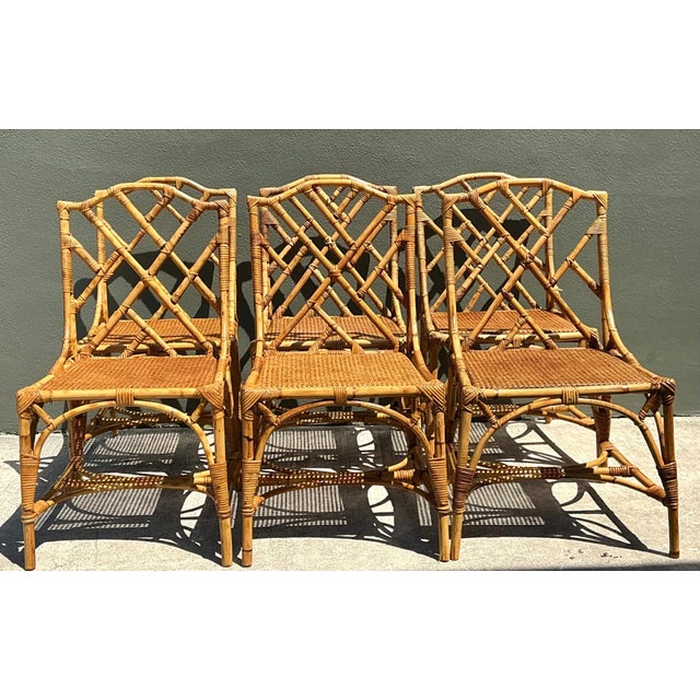 Wood Vintage Chinese Chippendale Rattan Dining Chairs - Set of 6 For Sale - Image 7 of 12