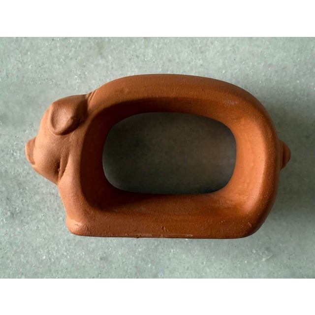 Farmhouse Set of 4 Vintage Terra Cotta Pig Napkin Rings For Sale - Image 3 of 9