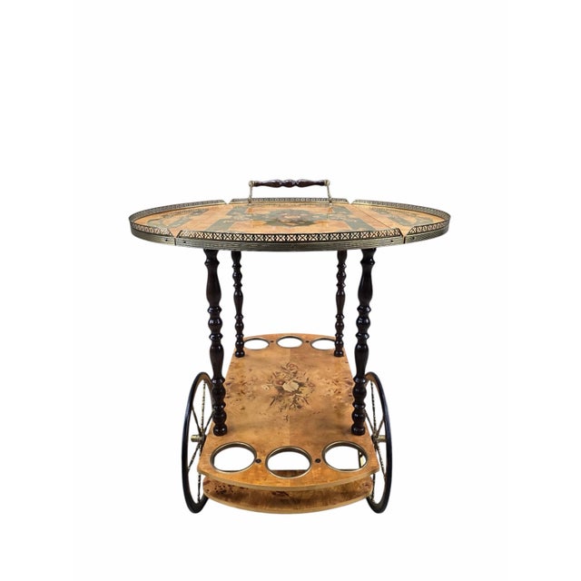 Brown Vintage Italian Burl Marquetry Tea Bar Cart For Sale - Image 8 of 12