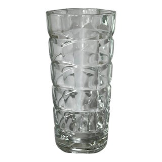 1970s French Geometric Design Clear Pressed Glass Vase For Sale