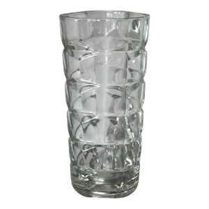 1970s French Geometric Design Clear Pressed Glass Vase