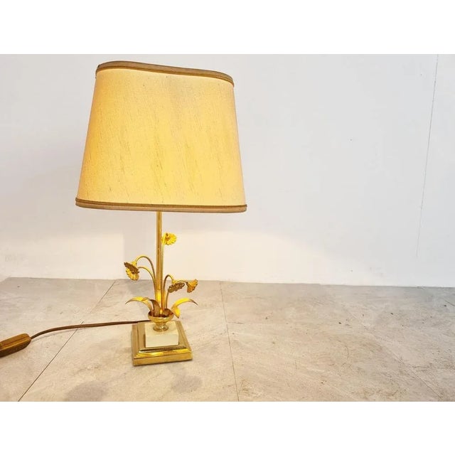 Vintage Brass Flower Table Lamp attributed to Massive, 1970s For Sale - Image 3 of 12