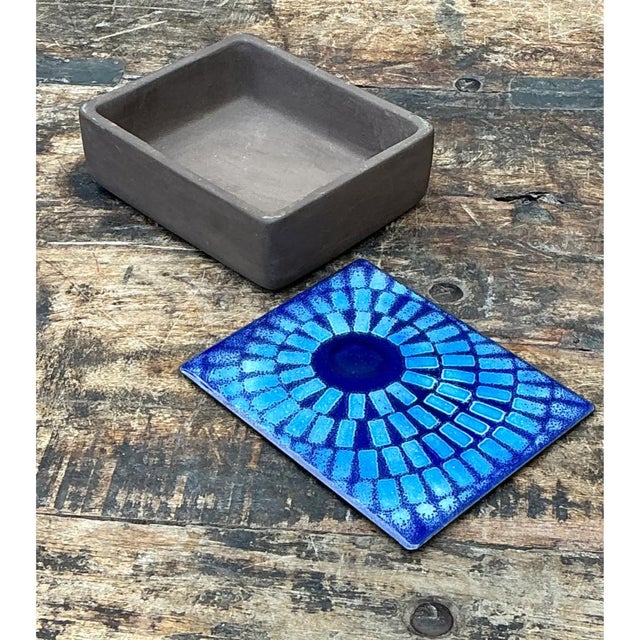 Vintage Ceramic Trinket Box With Blue Enameled Lid For Sale - Image 12 of 12
