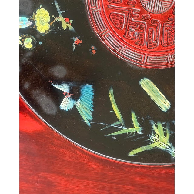 Chic Vintage Asian Lacquerd Carved Tea /Coffee Table With Floral Design For Sale - Image 9 of 12