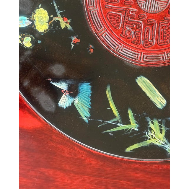 Vintage Chinouserie Asian Lacquerd Carved Tea /Coffee Table With Floral Design For Sale - Image 9 of 12