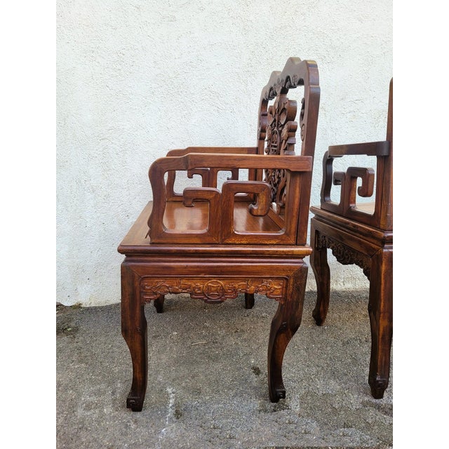 Set of Carved Wood Armchairs, China, Early 20th Century For Sale - Image 17 of 17