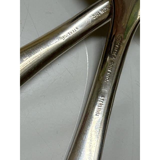 1950s S. Kirk Repousse Pattern Sterling Silver Large Heavy Serving Spoon & Fork Utensil Set. No Monogram For Sale - Image 12 of 15