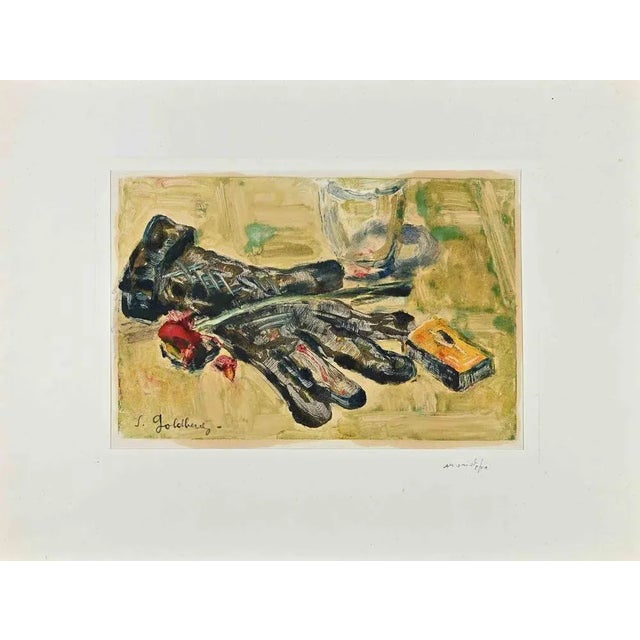 Still Life with Glove is a Monotype print realized by Simon Goldberg (1916-2002). Good condition on a yellowed paper,...