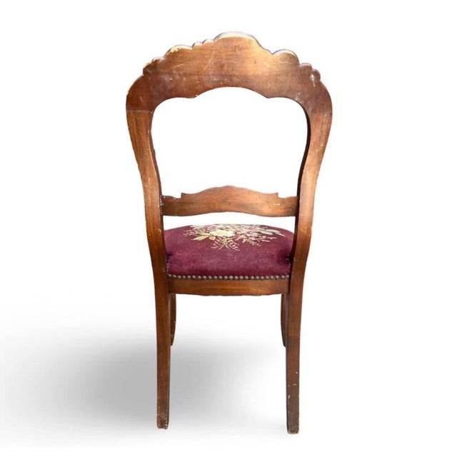 1940-1950’s French Provincial / Country French Carved Needlepoint Mahogany Dining Chair For Sale - Image 4 of 4