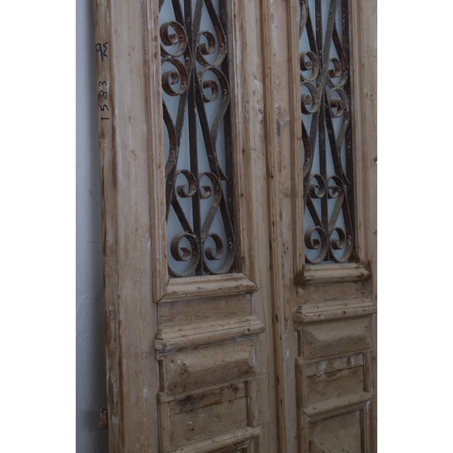 Rustic European Late 19th Century Double French Doors With Metal/Glass - A Pair For Sale - Image 3 of 3