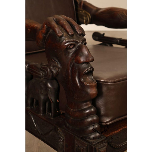 Figurative Exceptional 19th Century Anglo-Indian / Burmese Colonial Figural Carved Hardwood Throne Armchair For Sale - Image 3 of 18