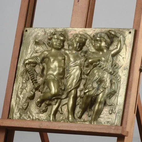 1920s Brass Fusion Plaque with Cherubs and Dancing Musicians For Sale - Image 5 of 8