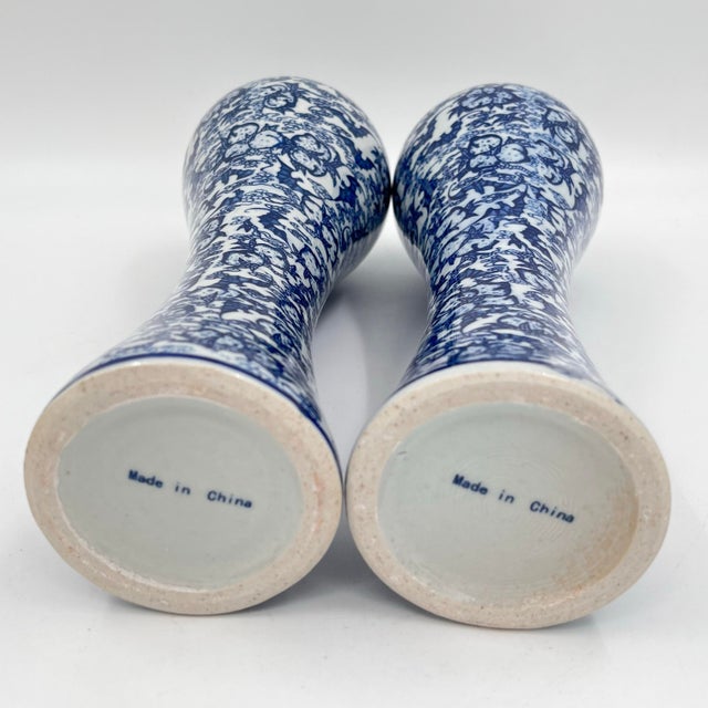 Vintage Chinoiserie Blue and White Tall Slender Dragon Vases - A Pair For Sale - Image 9 of 9