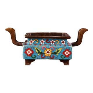 Antique Gilt Bronze Cloisonné Enamel Incense Burner (Ding Shape) For Sale