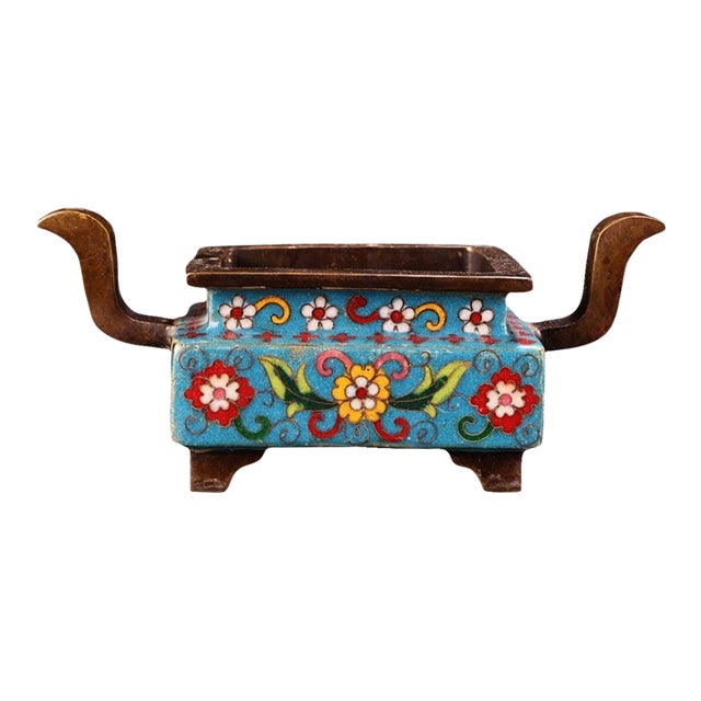 Antique Gilt Bronze Cloisonné Enamel Incense Burner (Ding Shape) For Sale