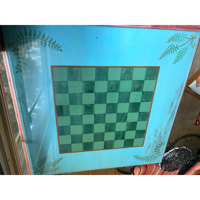 Vintage Mid-Century Leg-O-Matic Folding Game Table & 3 Cane Back Chairs Set (Mcm / Coastal Chess & Checkers) For Sale - Image 15 of 18