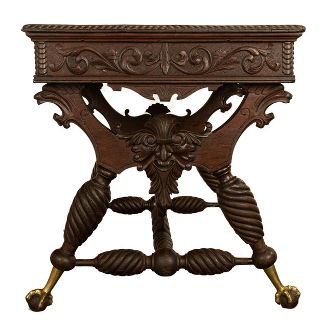 Aesthetic Movement Merklen Brothers Carved Walnut Library Table Desk Ny 1890 For Sale - Image 11 of 14