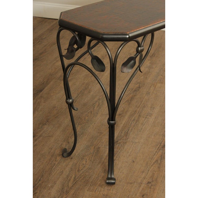 Metal Quality Forged Iron and Hammered Copper Top Console Table For Sale - Image 7 of 12