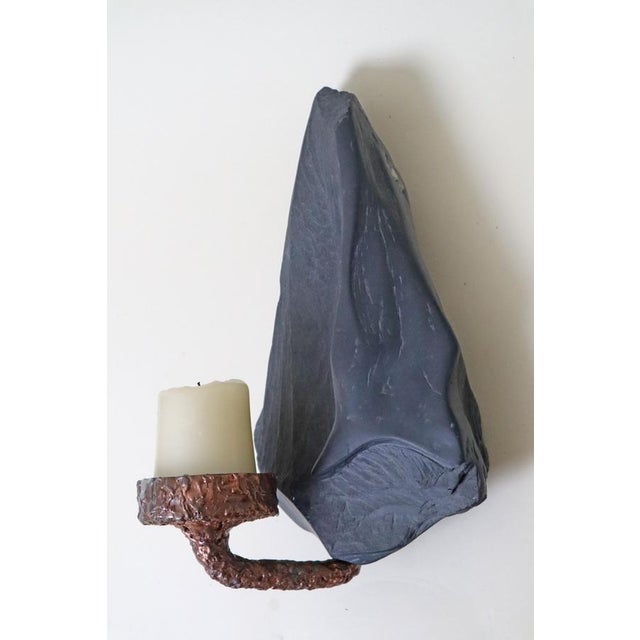 Metal Mid-Century Modern Slate and Copper Wall Candleholder, 1960s For Sale - Image 7 of 13