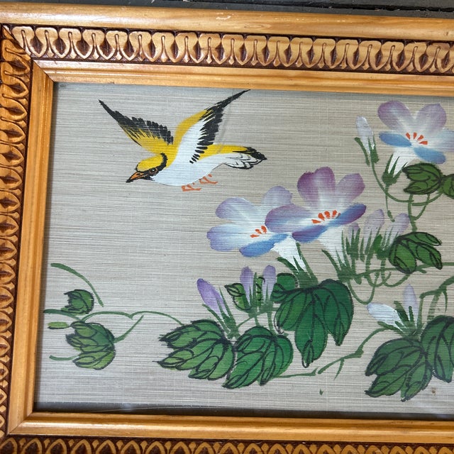1970’s Asian style bird in flight painting on bamboo. Measures 10x7 or 12x9 framed. Check out my shop Robins Egg Gallery...