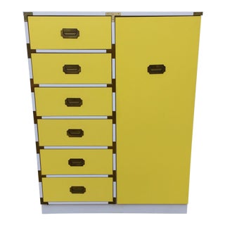 Vintage Campaign Style Armoire Dresser For Sale