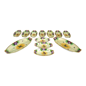 Antique Nippon Porcelain Trays Violet Motif – 1920s Set of 12