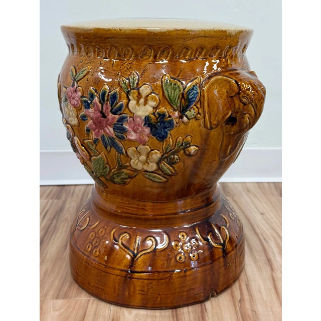 Mid 20th Century Vintage Majolica Style Floral Elephant Garden Stool For Sale - Image 5 of 12